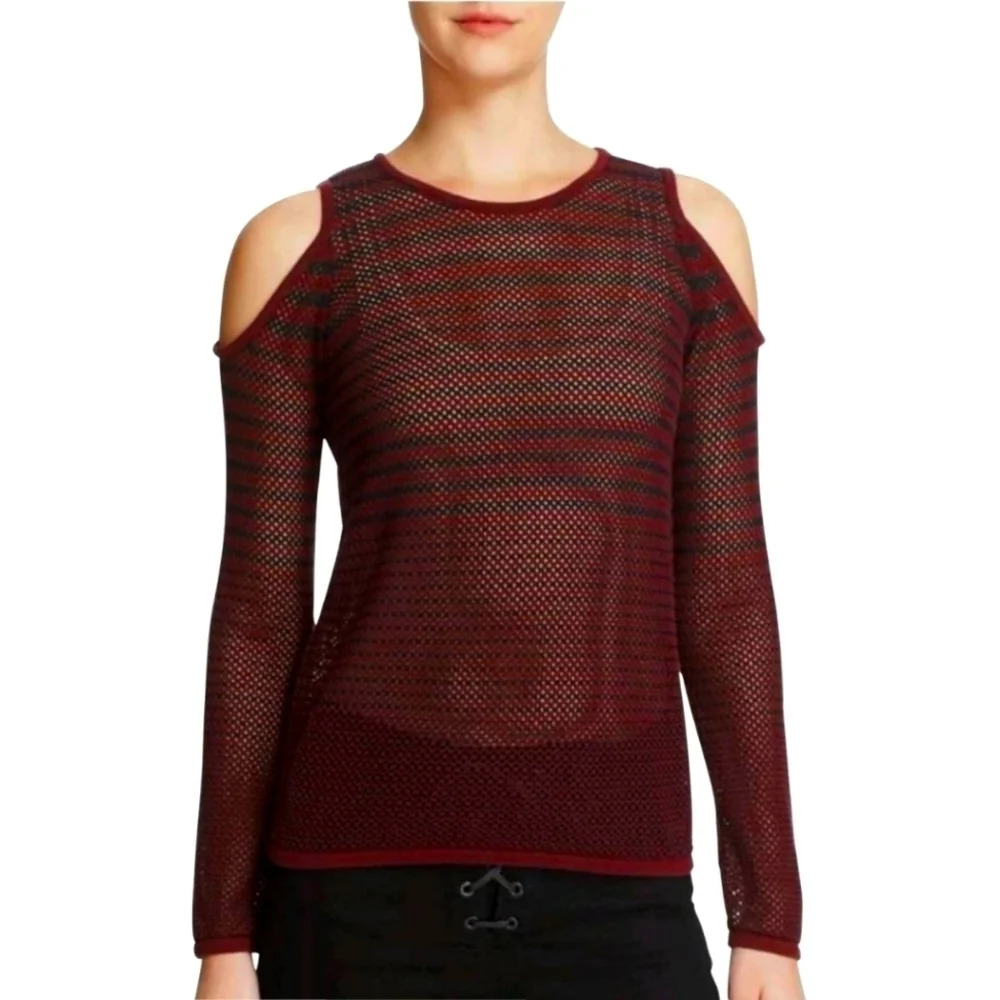 rag & bone Burgundy Mesh Cold Shoulder Top